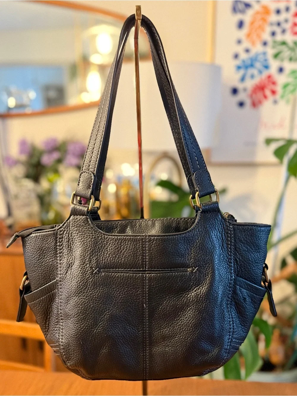 The Sak Kendra Black Leather Satchel Tote Bag